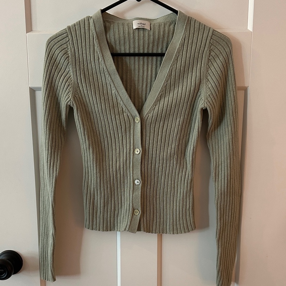 Wilfred Ribbed Sage Cardigan & Bodysuit